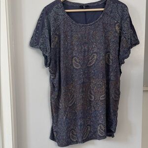 Lucky Brand Paisley Short Sleeve Top - Navy and Gold 3X